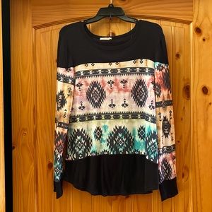 Womens Avery Brand Boutique Med Long Sleeve Southwest Print Multicolor Top-NWOT